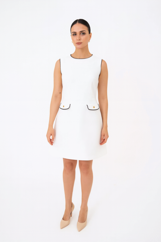 Dress Caroline White with black details