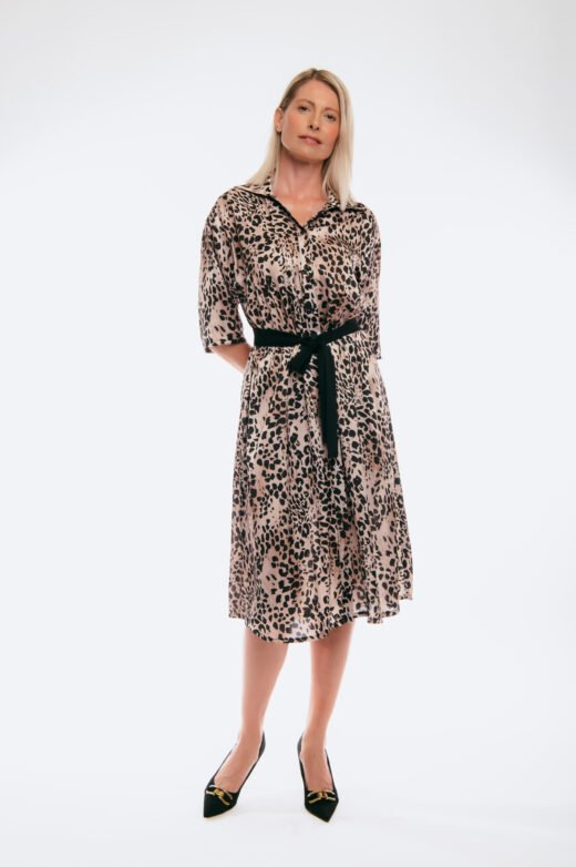 Dress Leopard satin buttoned black belt - Image 3