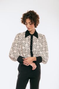 Shirt logoprint GA 5 buttons Creme and Black
