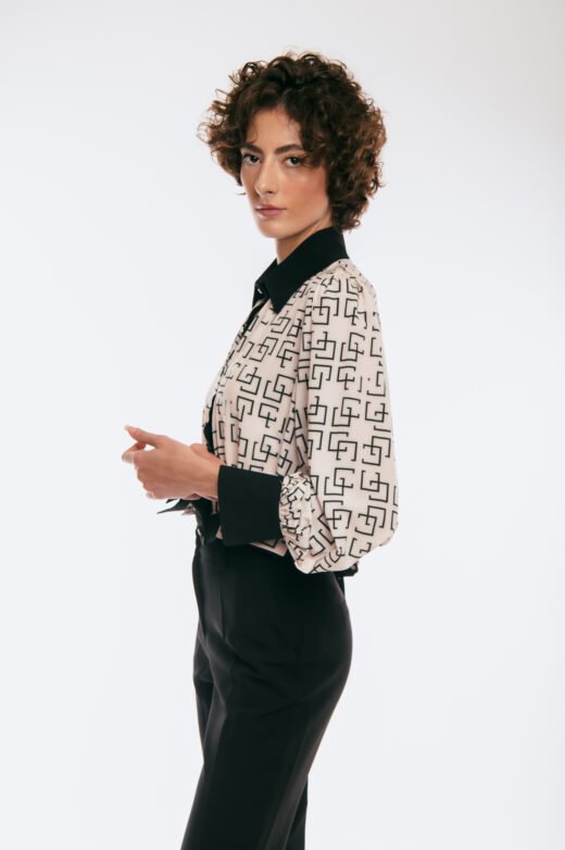 Shirt logoprint GA 5 buttons Creme and Black - Image 2