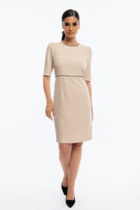 Dress pencil on the knee Black details Ecru