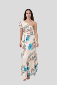 2pieces dress crop-top and skirt maxi floral offwhite with ciel details