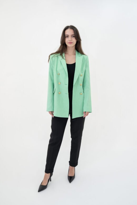 Long crossed oversized jacket 6 buttons Lime - Image 4