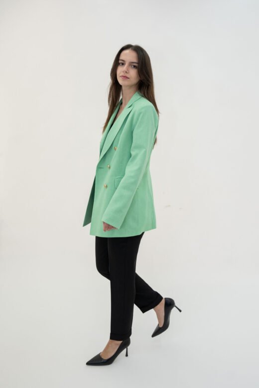 Long crossed oversized jacket 6 buttons Lime - Image 3