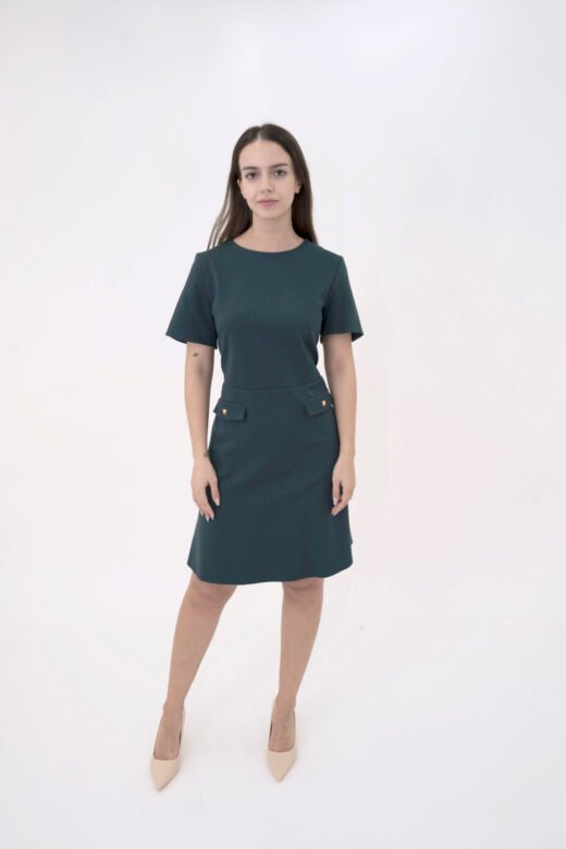 A' Line dress short sleeve pundo with pats Dark Green - Image 2