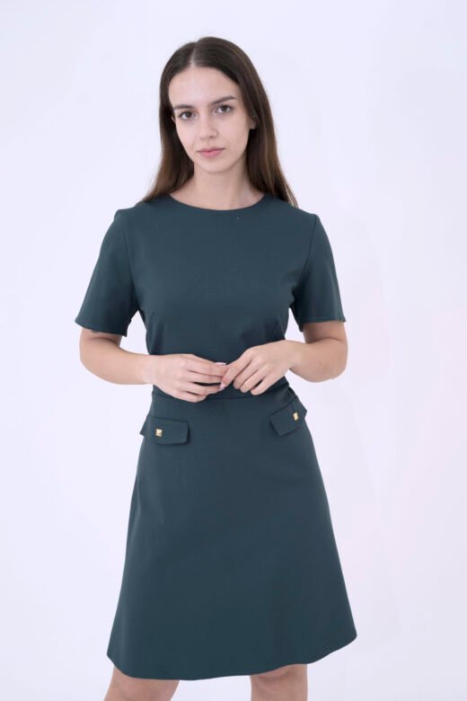 A' Line dress short sleeve pundo with pats Dark Green - Image 3