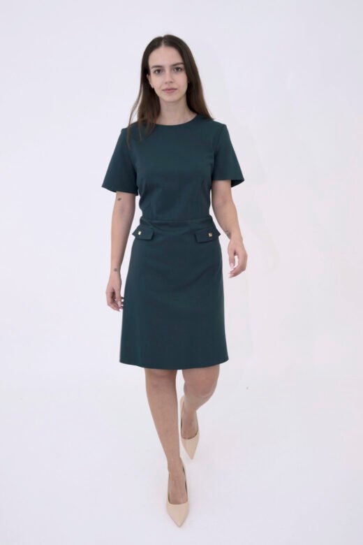 A' Line dress short sleeve pundo with pats Dark Green - Image 5