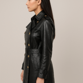 Alternative view of Trenchcoat long Sanduk fabric (leather look) Black