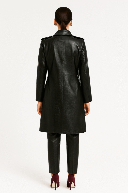 Trenchcoat long Sanduk fabric (leather look) Black - Image 3