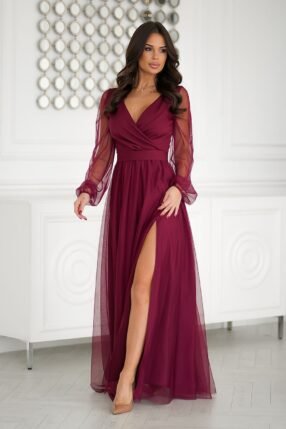 Two layered long evening dress Burgundy