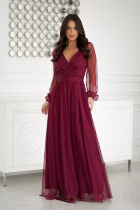 Alternative view of Two layered long evening dress Burgundy