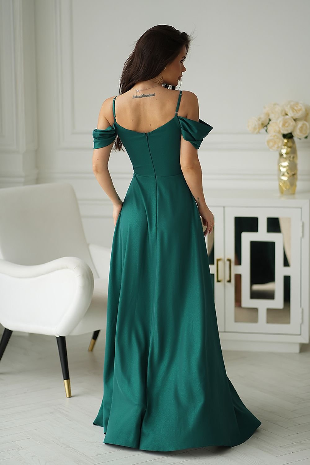 Long evening dress satin Dark Green - Image 2