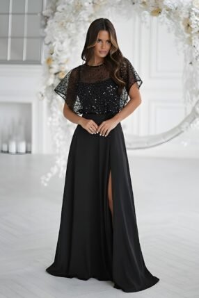 Alternative view of Laced Maxi evening dress Black