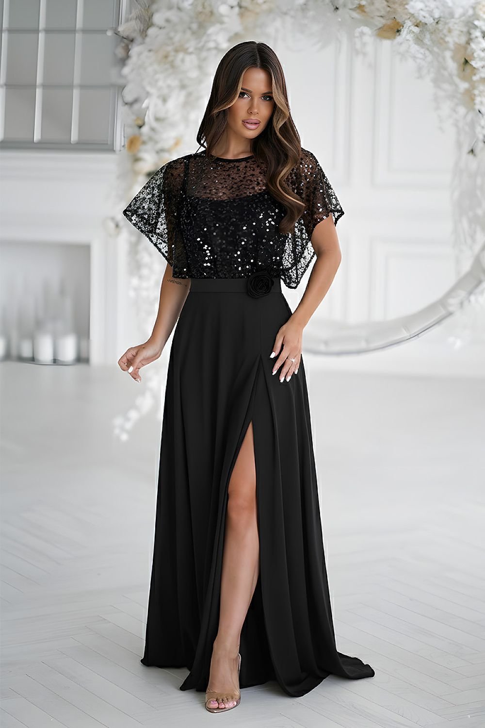 Laced Maxi evening dress Black