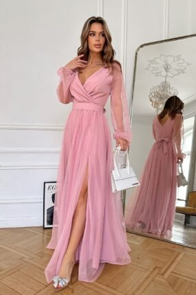 Two layered long evening dress Nude