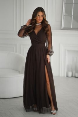 Two layered long evening dress Brown