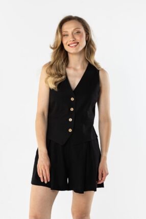 Alternative view of Linnen visc vest Black