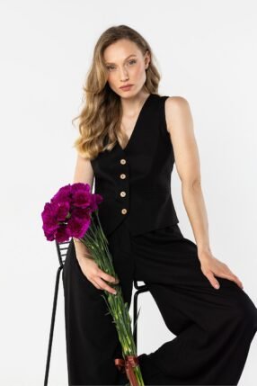 Linnen visc vest Black