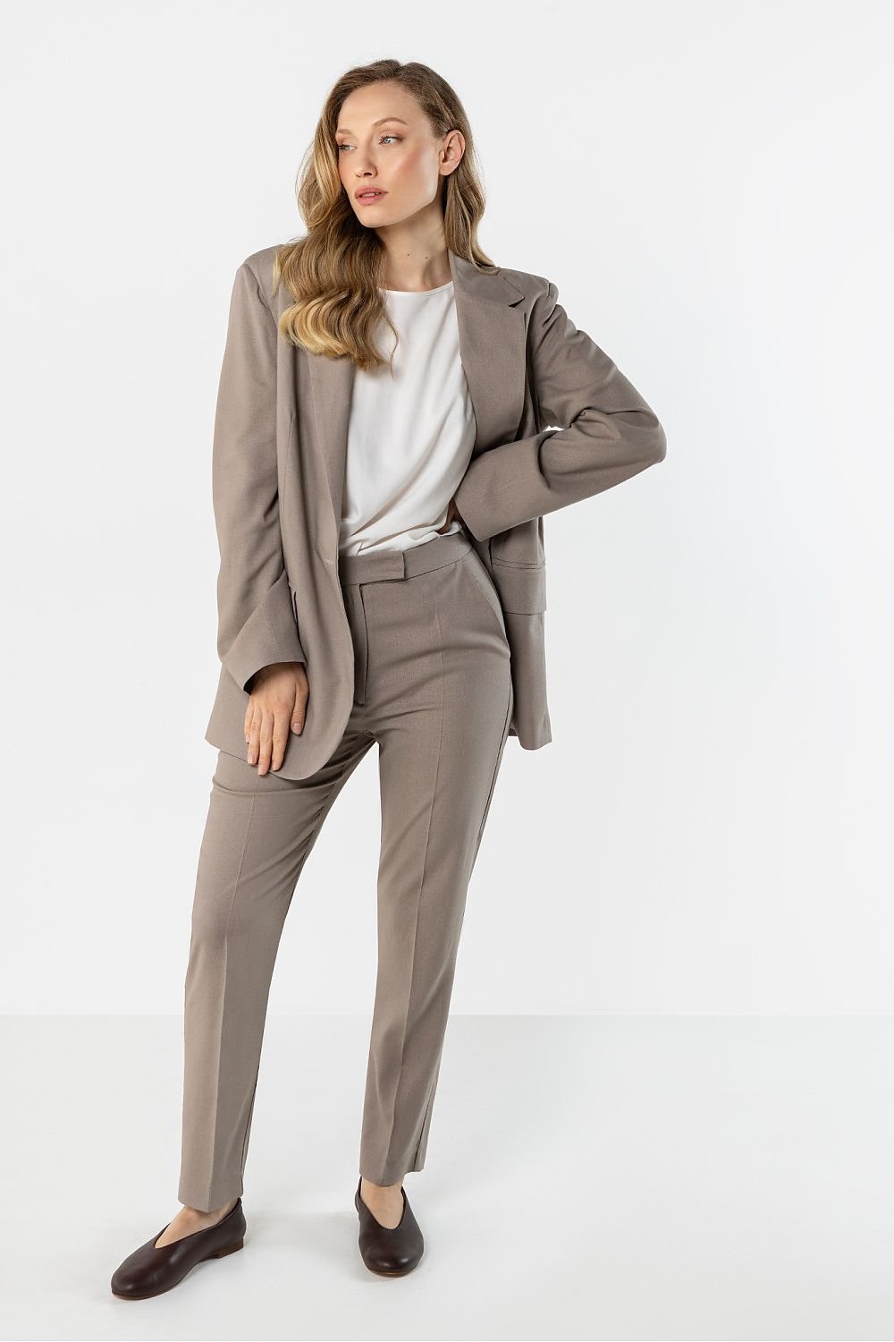 Cotton Linnen trousers simple cut Beige