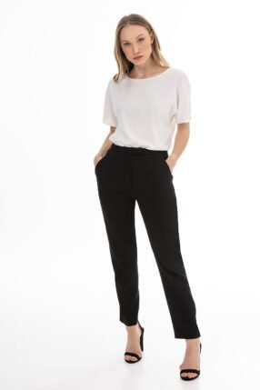 Cotton Linnen trousers simple cut Black
