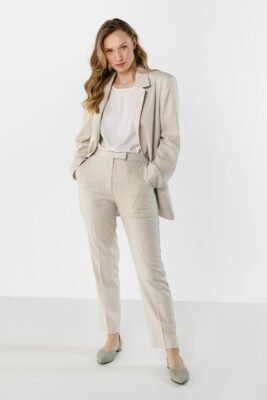 Cotton Linnen trousers simple cut Ecru