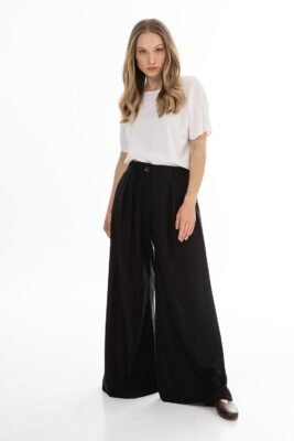 Pleated trousers wide legs linnen Black