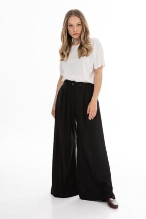 Pleated trousers wide legs linnen Black