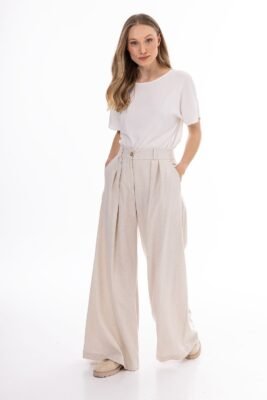 Pleated trousers wide legs linnen Ecru