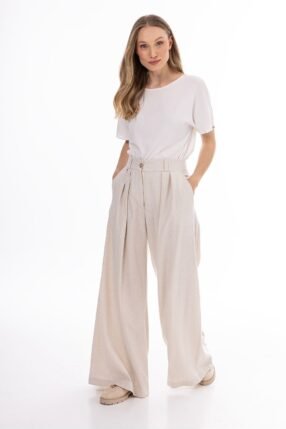 Pleated trousers wide legs linnen Ecru