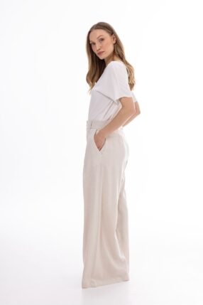 Alternative view of Pleated trousers wide legs linnen Ecru