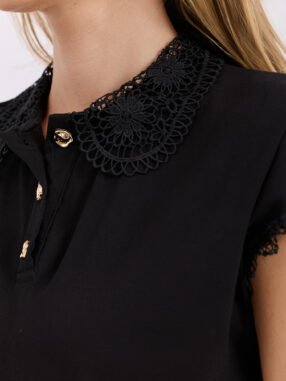 Alternative view of Black cotton blouse with a collar