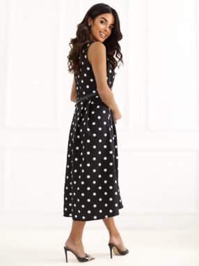 Alternative view of Black flared dress polkadot with a belt