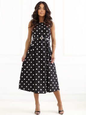 Black flared dress polkadot with a belt