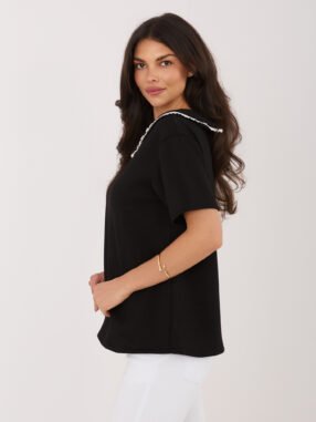 Alternative view of Black women's blouse with a decorative collar