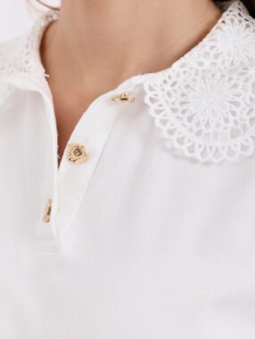 Alternative view of Ecru cotton blouse with a collar