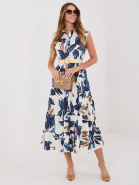 Navy blue shirt dress with a plant motif
