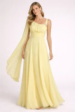Alternative view of Maxi special occasion summer dress one shoulder Baby Yellow