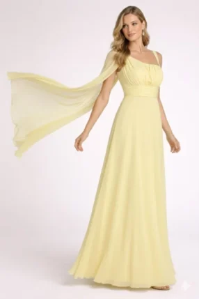 Maxi special occasion summer dress one shoulder Baby Yellow