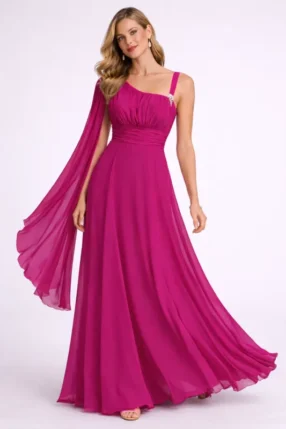 Maxi special occasion summer dress one shoulder Magenta
