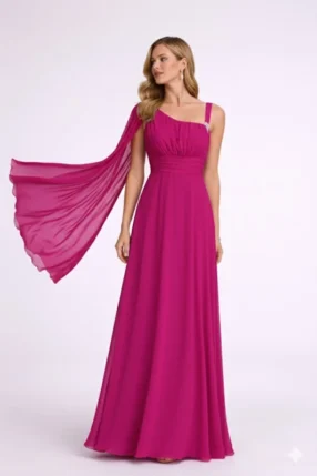 Alternative view of Maxi special occasion summer dress one shoulder Magenta