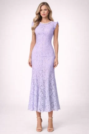 Maxi occasion wedding dress total lace with motif Lilac