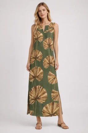 Maxi Lorian Dress no sleeves summer Khaki