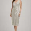 Midi party dress draped waist tied-mid Gold