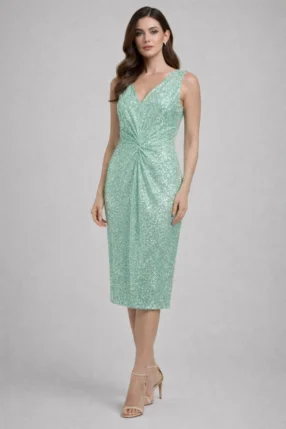 Midi party dress draped waist tied-mid Mint