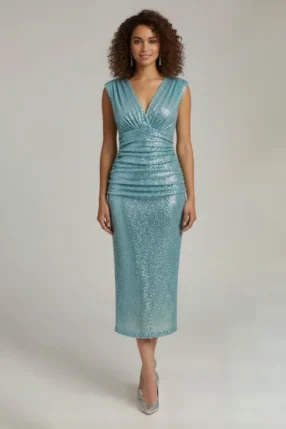 Summer midi dress V neck draped palliete elastic Ciel
