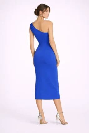 Alternative view of Fitted midi dress with an asymmetrical one-shoulder design Royal Blue