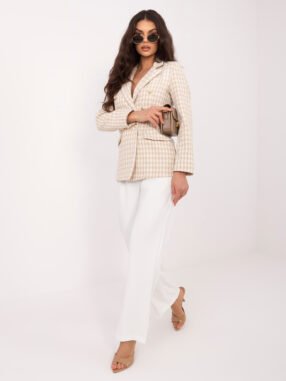 Alternative view of Elegant beige jacket with houndstooth pattern