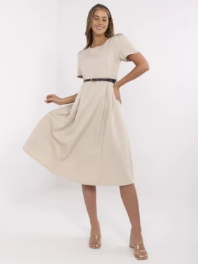 Beige elegant dress with short sleeves