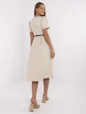 Alternative view of Beige elegant dress with short sleeves