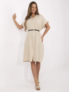 Alternative view of Beige muslin shirt dress